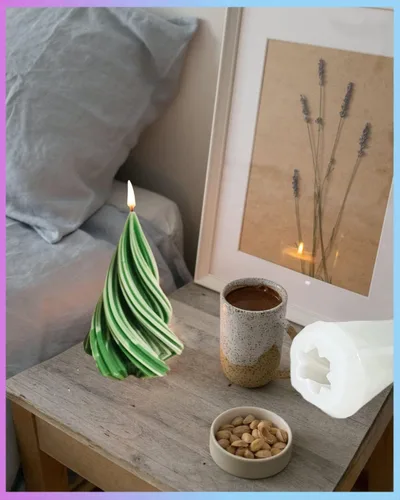 Miniatura 5 de Molde de vela de silicona con columna curvada geométrica cónica 3D, molde en forma de cono en espiral 3D de 4.8 pulgadas para hacer velas, aroma
