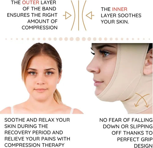 Miniatura 6 de IKIDO Venda de compresión para cuello y barbilla poscirugía para mujer, más delgada para la cara Beige