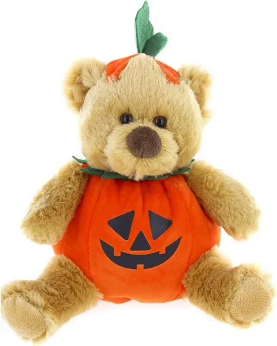 Plushland Oso de peluche de Halloween con disfraz de calabaza, juguete suave, regalos para niños, 9 pulgadas