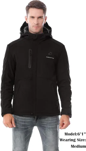 Miniatura 3 de Venustas Chaqueta térmica para hombre con batería de 7.4 V, resistente al viento con capucha desmontable