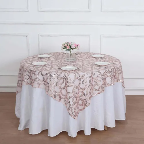 Miniatura 20 de Efavormart - Superposición de mesa de tul bordado de hojas de lentejuelas plateadas de 72 x 72 pulgadas, mantel cuadrado transparente Plateado
