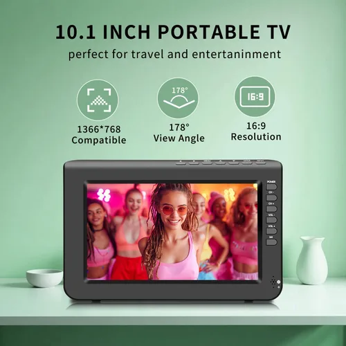 Miniatura 7 de Jexiop Televisión portátil de 10.1 pulgadas, pantalla de 720P pequeña televisión con antena y sintonizador digital ATSC, puerto USB HDMI, cable
