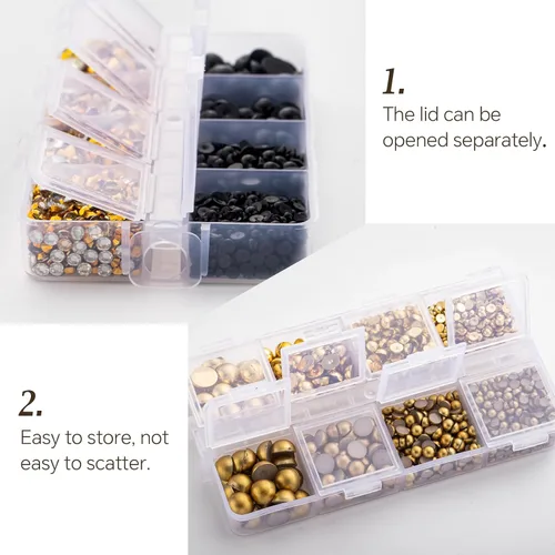 Miniatura 7 de Kit de perlas y diamantes de imitación con parte trasera plana de oro negro, 3929 unidades, diamantes de imitación de resina de tamaño mixto