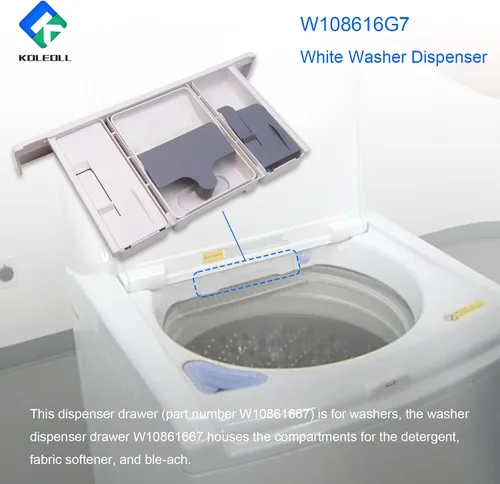 Miniatura 6 de W10861667 - Conjunto de cajón dispensador de arandela blanca – Reemplaza W10601851 W10777950 W10794820 compatible con lavadora Whirlpool Maytag