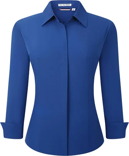 Miniatura 19 de Esabel.C Camisas de manga larga con botones para mujer, ajuste regular, blusa de trabajo elástica