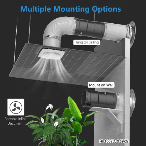 Miniatura 7 de Hon&Guan Ventilador Soplador En Línea de 3 Pulgadas con Controlador de Velocidad 120 CFM con 20W de Potencia Ultra-Baja y Bajo Ruido
