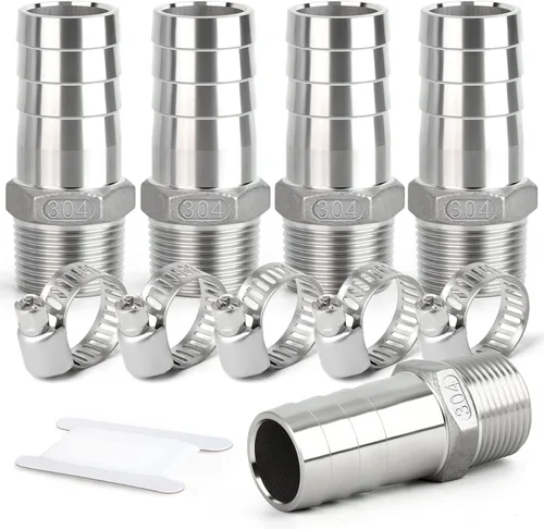 TAISHER 5 PIEZAS Accesorios de Púa para Manguera de Acero Inoxidable 304, Accesorios de Cerveza Casera Púa de 1" x 1/2" MNPT con 5 PIEZAS