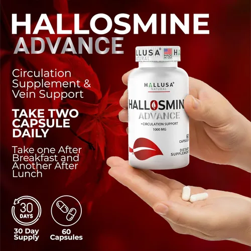 Miniatura 9 de Hallosmine Advance Diosmin 1000 mg + crema gratis para venas, soporte para la circulación, venas, piernas pesadas y venas varicosas – Castaño