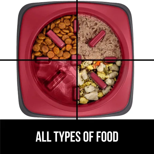 Miniatura 5 de GORILLA GRIP® Tazones patentados de alimentación lenta sin BPA, juguete interactivo para perros y gatos, enriquecimiento de entrenamiento Rojo
