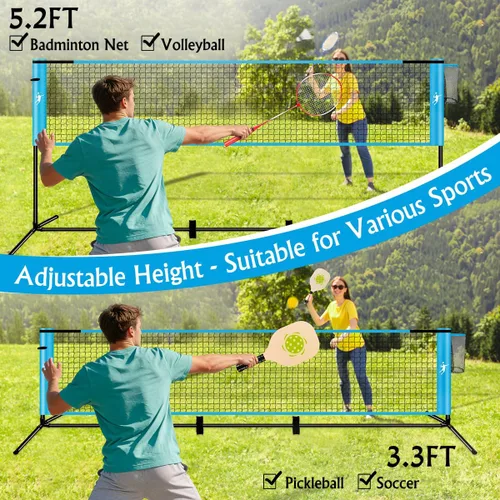 Miniatura 5 de Juego de red de bádminton de pickleball para patios traseros, juego combinado de voleibol portátil todo en uno con red ajustable, palas de voleibol