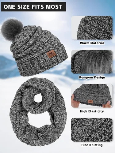 Miniatura 2 de Motarto Conjunto cálido de invierno, gorro de punto, bufanda y guantes calentadores de oídos, para hombres y mujeres, cubierta cálida para clima frío