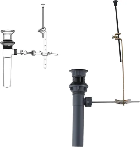 Miniatura 6 de ARCORA - Drenaje de lavabo con desbordamiento, tapón de lavabo de baño con varilla de elevación, drenaje mate negro para lavabo de recipiente