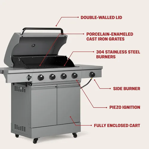 Miniatura 3 de TYTUS Anaheim parrilla de gas propano de 5 quemadores para cocinar al aire libre, parrilla de 48,000 BTU y quemador lateral de 12,000 BTU, área