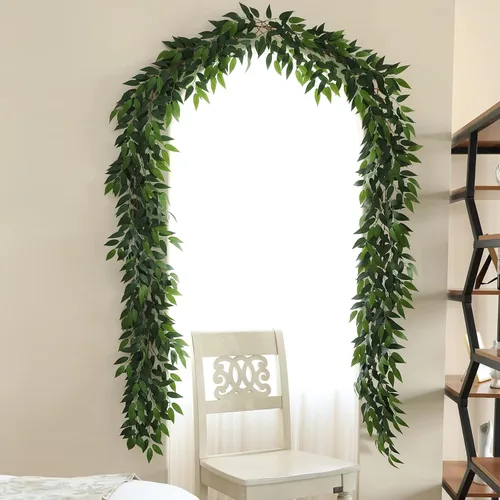 Miniatura 6 de Dallisten 3 hebras de enredaderas artificiales de ruscus italiano, guirnalda de vid de seda de 73 pulgadas con hojas verdes, plantas colgantes