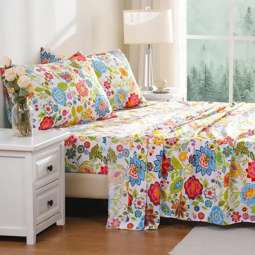 Miniatura 4 de Bedlifes - Juego de sábanas King ultrasuave, transpirable, con bolsillo profundo de flores sedosas, 100% microfibra, 4 piezas, tamaño King con Flor