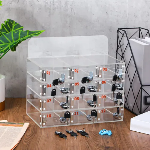 Miniatura 2 de Threan Caja de almacenamiento para teléfono celular de 12 ranuras, gabinete de almacenamiento de acrílico transparente para teléfono celular montado