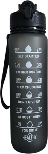Miniatura 4 de Botella de agua deportiva con marcador de tiempo, 32 onzas, seguimiento motivacional, sin BPA, azul, verde y negro (negro)