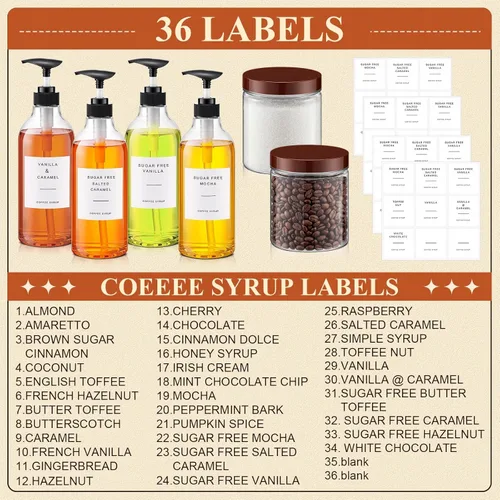 Miniatura 4 de Juego de 9 dispensadores de jarabe de café de 25.4 onzas / 25.4 fl oz, dispensador de jarabe de café de plástico, botella dispensadora de botella
