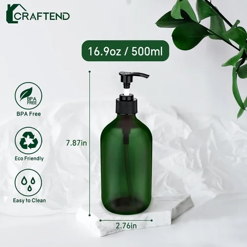 Miniatura 3 de Paquete de 2 Dispensadores de Botellas con Bomba de 16.9 OZ 500ml, Dispensadores de Bomba para Encimera de Baño, Recipientes de Plástico Rellenables