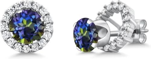 Miniatura 64 de Gem Stone King Aretes redondos de plata de ley 925 de 0.236 in con piedra natal extraíble para mujer