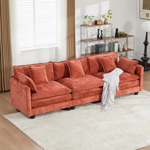 Miniatura 52 de Sofá modular negro de 111.5 pulgadas, sofás seccionales grandes de 3 plazas para sala de estar, sofá nube de tela de felpilla de gran