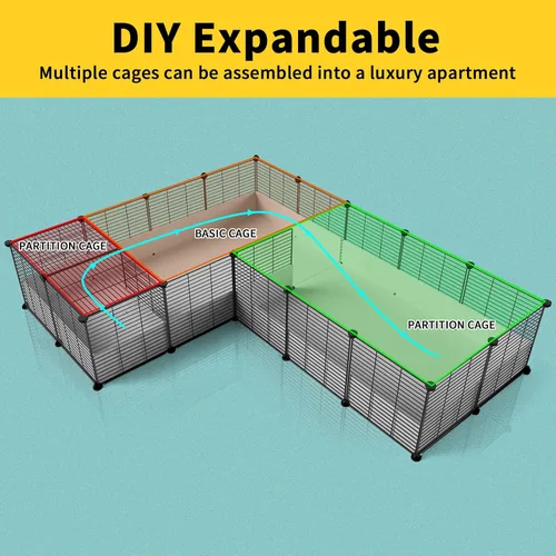 Miniatura 7 de Oneluck Jaula para Cobayas, Hábitat Interior con Fondo de Plástico Impermeable, Corral para Mascotas Pequeñas como Conejos, Tortugas, Hámsteres