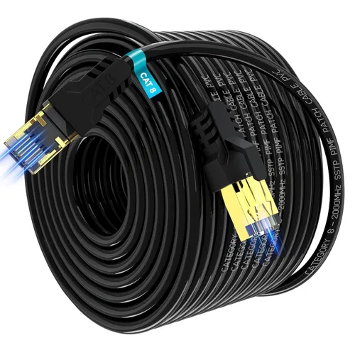 Miniatura 14 de Cable Ethernet Cat 8 de 3 pies, 6 pies, 10 pies, 20 pies, 40 pies, 50 pies, 100 pies, 150 pies, 40 pies, 40 Gbps, 2000 Mhz, 26 AWG, conector RJ45