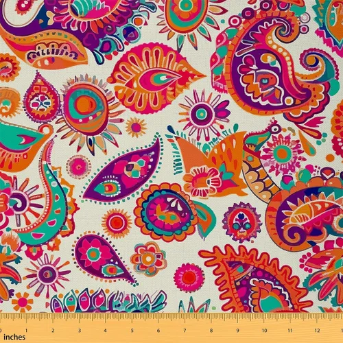 Feelyou The Yard, tela de cachemira vintage bohemio estampado floral para sillas, flor botánica bohemia exótica roja india, decorativa, impermeable,