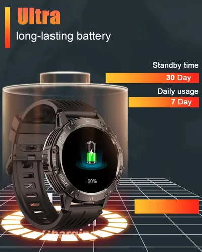 Miniatura 5 de Relojes inteligentes militares para hombres (respuesta/hacer llamadas), reloj de fitness HD de 1.39 pulgadas, monitor de sueño de frecuencia