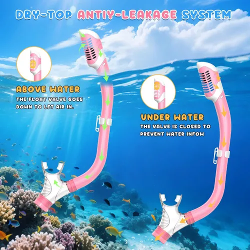 Miniatura 4 de Equipo de esnórquel para niños, conjunto de esnórquel para niños de 6 a 14 años, esnórquel seco superior, conjunto de máscara, gafas de natación