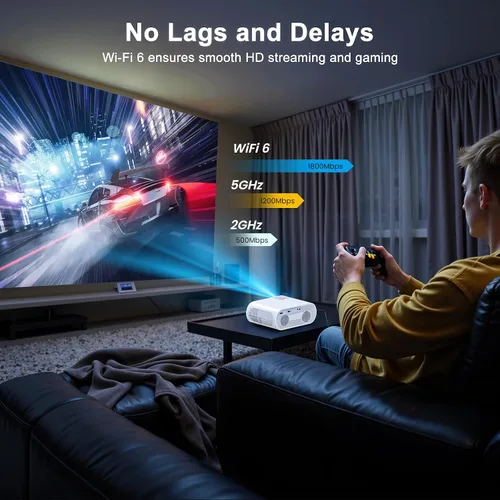 Miniatura 5 de Proyector inteligente ANSI 1500, proyector HOMPOW 4K con WiFi y Bluetooth, mini proyector, sistema de transmisión integrado, proyector
