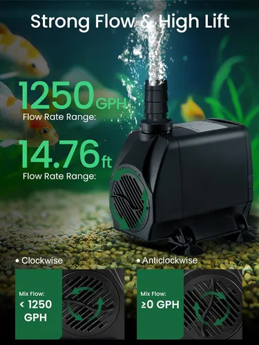 Miniatura 2 de GROWNEER Bomba sumergible de 1250 GPH Bomba de agua de fuente de 110 W, 4700 L/H, con elevación de 14.7 pies de altura, 4 boquillas para acuario