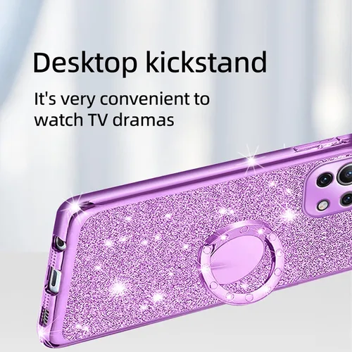 Miniatura 5 de Funda para Xiaomi Mi 11 Lite 4G/5G, cubierta protectora de TPU suave con cristal de purpurina con soporte de anillo 360, púrpura brillante Purpura