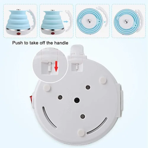 Miniatura 7 de ShineMe - Hervidor de agua eléctrico portátil ultrafino de silicona de grado alimenticio de doble voltaje de 110-220 V con taza, adaptador universal