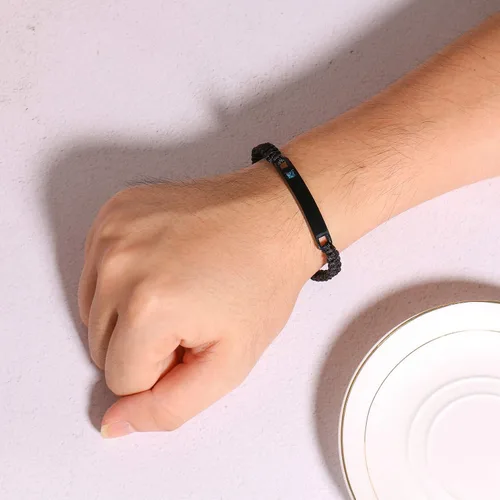 Miniatura 5 de XUANPAI Pulseras para parejas, personalizadas, hechas a mano, con cuerda trenzada, placa de identificación para mujeres y hombres, Metal, no conocido