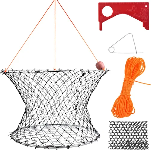 Trampa para cangrejos de doble anillo, red de cangrejo de anillo de acero, parte superior de 24 pulgadas, parte inferior de 20 pulgadas, cuerda de