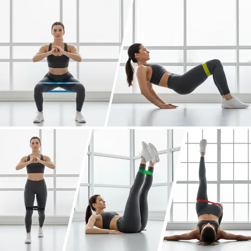 Miniatura 7 de Neart Juego de 5 bandas de resistencia de tela para piernas y glúteos, bandas de entrenamiento antideslizantes para el hogar, equipo de fitness