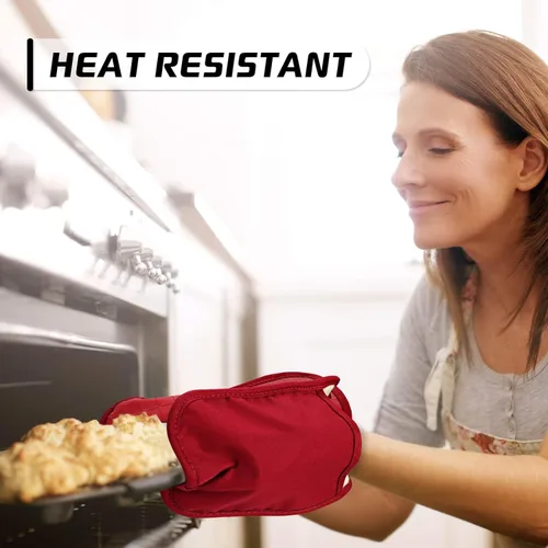 Miniatura 4 de HOMWE Soportes de silicona para ollas de cocina con bolsillos, juego de 2 salvamanteles, resistentes al vapor y al calor para manos y encimeras, Rojo