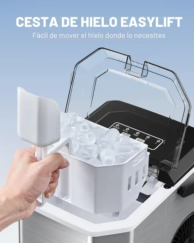 Miniatura 5 de Silonn - máquina de hielo para encimera, máquina de hielo portátil de acero inoxidable con asa de transporte, máquinas de hielo autolimpiables