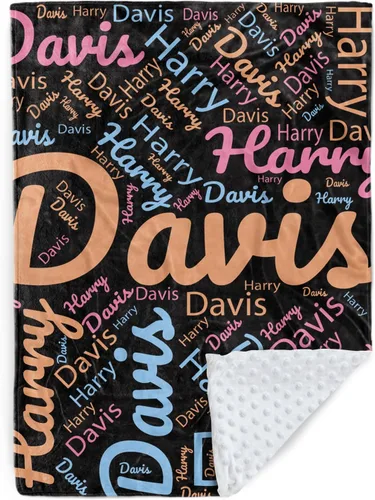 Miniatura 21 de Manta con nombre personalizable, diseño de nombre múltiple, manta de franela de felpa suave personalizada con respaldo punteado de doble capa
