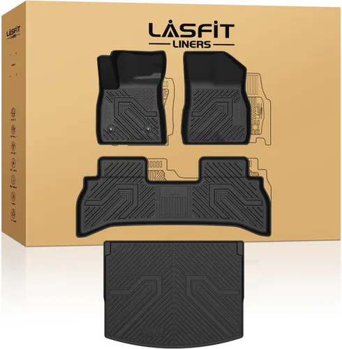 Miniatura 16 de LASFIT Juego completo de tapetes de elastómero termoplástico para todo tipo de clima de ajuste personalizado para automóviles, de 1ª y 2ª fila, 3