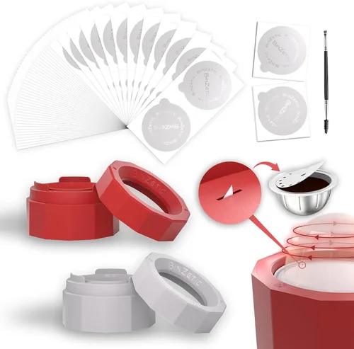 Miniatura 11 de BinZetic® Kit de recarga de cápsulas Vertuoline reutilizable, diseño de papel de aluminio fácil de cortar en la parte inferior y 100 tapas