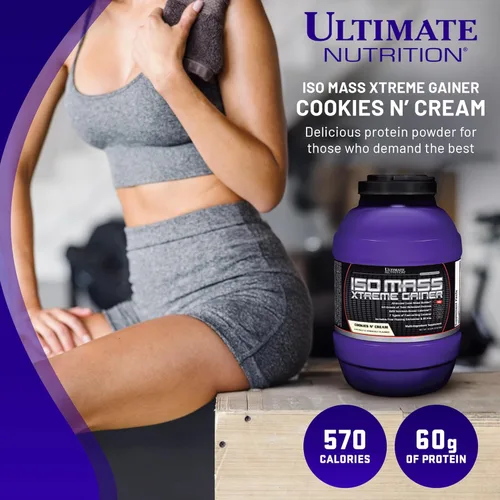Miniatura 2 de Ultimate Nutrition ISO Mass Xtreme Gainer - Ganador de masa de alto contenido calórico con creatina y proteína aislada de suero en polvo