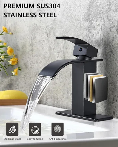 Miniatura 5 de Midanya Grifo de baño con boquilla de cascada de una sola manija, grifo de lavabo de baño de 1 agujero, moderno grifo de lavabo de lavabo de RV