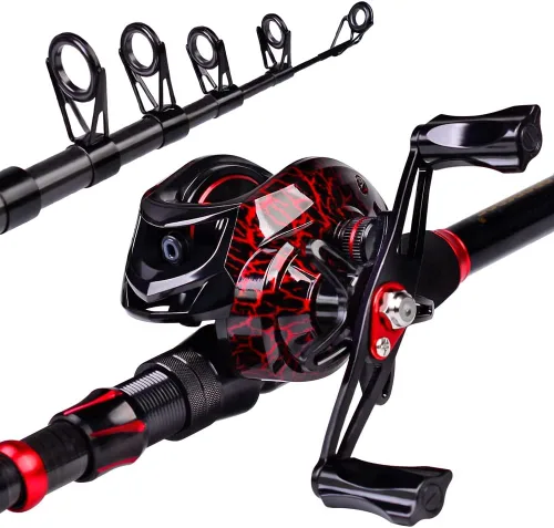 Miniatura 2 de Combo de caña de pescar y carrete, caña de pescar telescópica de fibra de carbono de 6.9 pies con combo de carrete de spinning/baitcasting, agua B