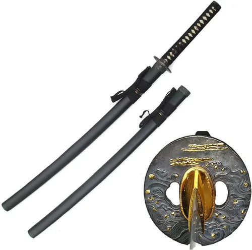 Miniatura 7 de MAKOTO Espada samurái negra de Katana afilada hecha a mano de 40 pulgadas