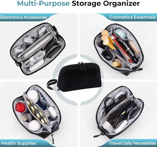Miniatura 8 de FYY Organizador de cables de viaje, 8 compartimentos, bolsa tecnológica ligera resistente al agua con correa para la muñeca, funda de accesorios