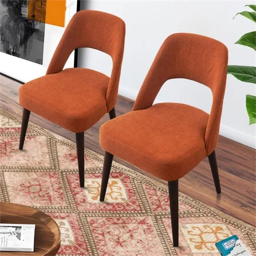 Miniatura 3 de ASHCROFT Avol Mid-Century - Silla de comedor de tela moderna en color naranja (juego de 2)