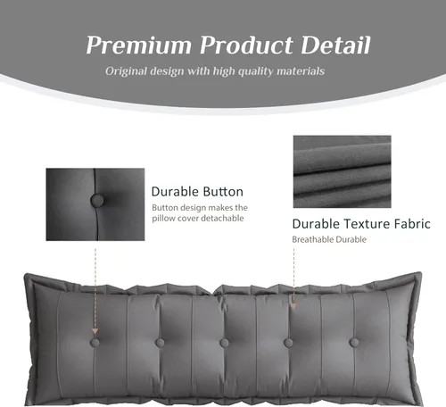 Miniatura 5 de VERCART Almohada grande para cabecero, almohadas de sofá cama, almohada de lectura, almohada de cabecera de cama, almohada de apoyo de Gris