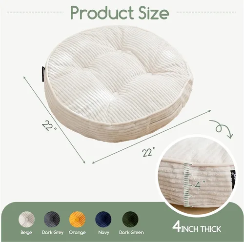 Miniatura 2 de HIGOGOGO Cojín de suelo para adultos, cojín de meditación, grande y redondo, funda de pana copetuda, para sala de estar o yoga, 22 x 22 pulgadas